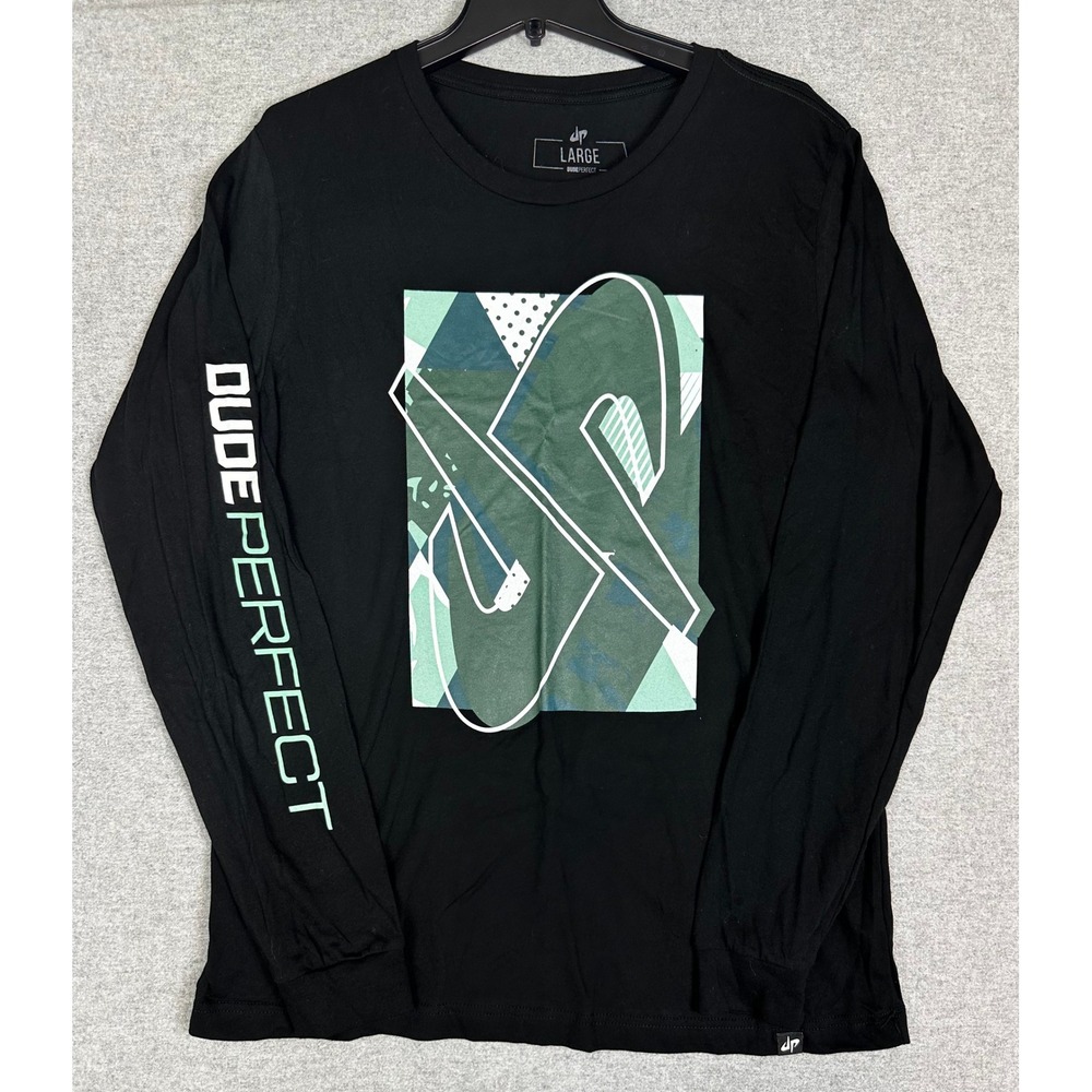 Dude Perfect Graphic Tee‎ Mens Large Black Long Sleeve Geometric Logo